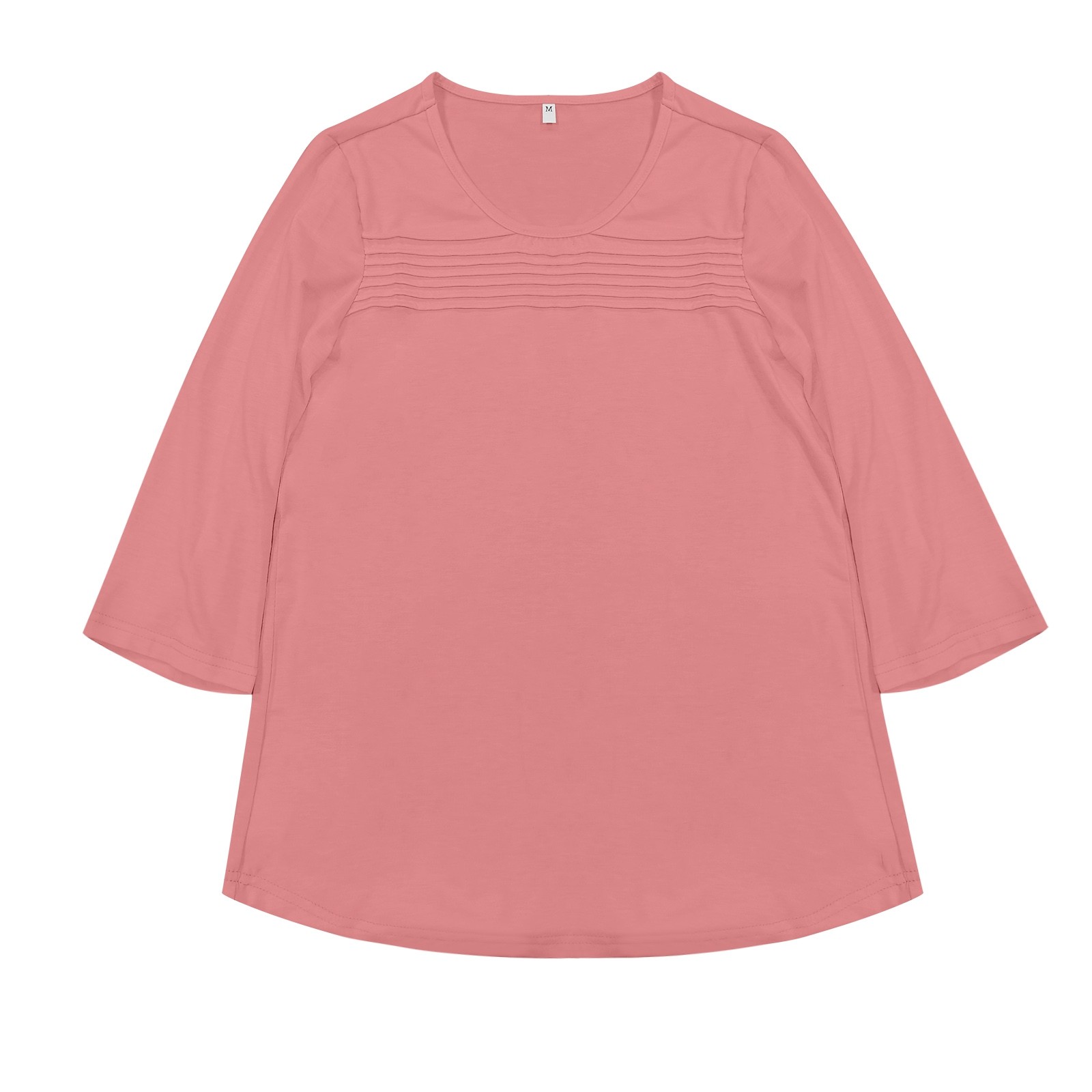 thumbnail image 4 of Camiseta con cuello redondo, manga 3/4 y pliegues en la parte delantera - Diseño plisado único, transpirable, versátil, 4 of 4